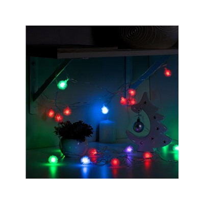 Гирлянда «Нить» 5 м с насадками «Ёжики», IP20, прозрачная нить, 20 LED, свечение мульти (RG/RB), мигание, 220 В