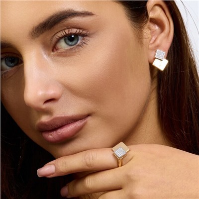 Комплект ювелирной бижутерии коллекция "Дубай" серьги и кольцо 18 р, покрытие позолота, вставка: фианиты, цвет: прозрачный, арт.217.368-18