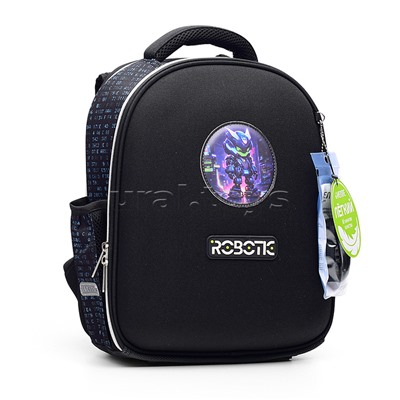 Рюкзак "Junior. Robotic" школьный жесткий 35x27x13 см (14 л) вес 800 г, 1 отделение на молнии с разделителями для учебников, с органайзером, 1 отделение для формата A4, 2 боковых кармана сеточкой на резинке, эргономичная формоустойчивая спинка с двойной в