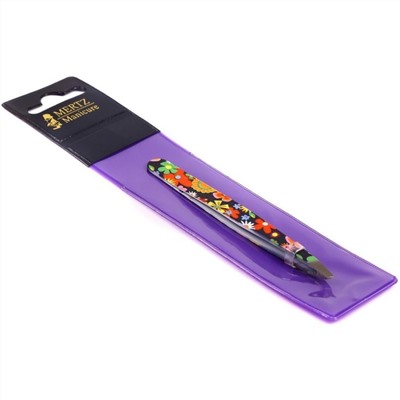 Mertz Пинцет скошенный А188, цветы и бабочки, черный, 9,5 см 234