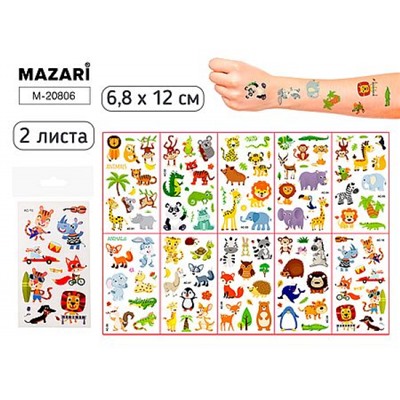 Тату стикеры 6,8 х 12 см ЖИВОТНЫЕ 2 л. M-20806 Mazari