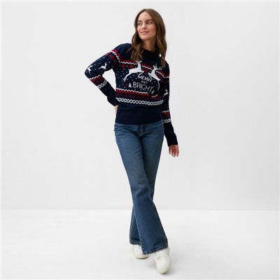 Свитер вязаный новогодний KAFTAN Family look, размер 46, синий