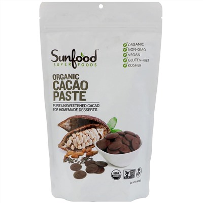 Sunfood, Органическая какао-паста, 454 г (1 фунт)