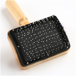 Щётка - пуходёрка деревянная «Премиум» с каплями, для длинношерстных животных, основание 80×60 мм