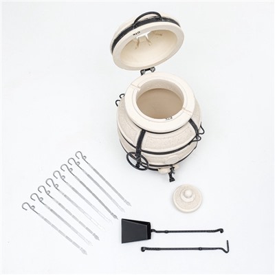 Тандыр «Донской» с откидной крышкой, h=67 см, d=42 см, 52.5 кг, 8 шампуров, кочерга, совок