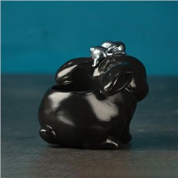 Декоративное кашпо для цветов «Зайчиха с зайчонком», h=9 см, гипс, черное, серебристое