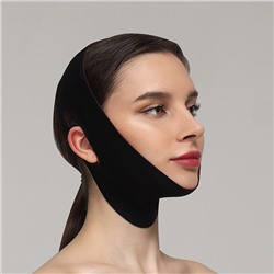 Маска текстильная для коррекции овала лица, на липучке, 62×9.5 см, чёрная, розовая