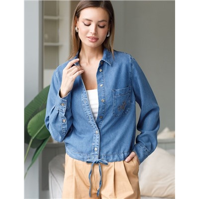 Укороченная блузка с кулиской из джинсового лиоцелла