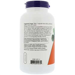 Now Foods, кальций из кораллов, 1000 мг, 250 растительных капсул