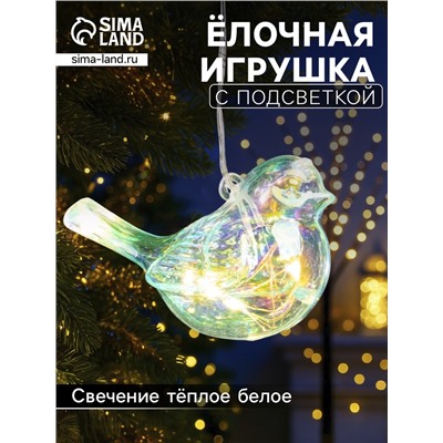 Ёлочная игрушка светодиодная «Снегирь», 10×17 см, 5 LED, от батареек ААх2, свечение тёплое белое