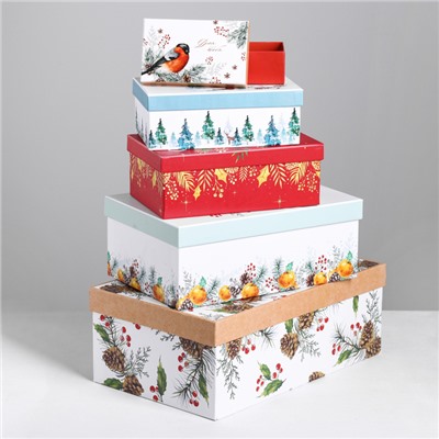 Набор новогодних подарочных коробок 10 в 1 «С Новым годом», 12×7×4‒32.5×20×12.5 см