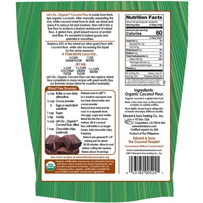 Edward & Sons, Let's Do Organic, 100 % органическая кокосовая мука, 454 г (1 фунт)