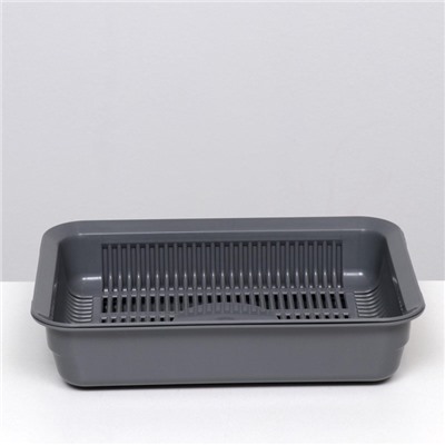 Туалет для кошек, 35.5×26×7 с, с сеткой, пластик, серый