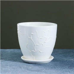 Горшок для цветов «Кураж», 600 мл, d=12 см, h=10 см, керамический, с поддоном, белый