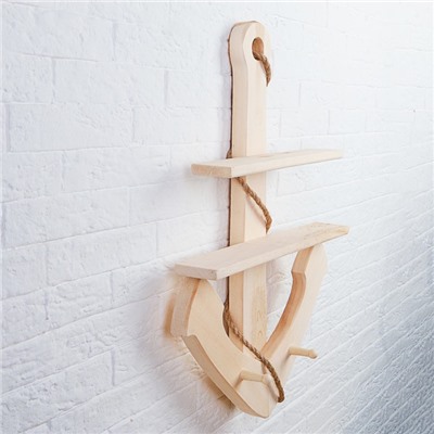 Полка - вешалка для бани и сауны «Якорь», деревянная, настенная, 2 крючка, «Добропаровъ»