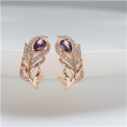 Серьги в форме пера ювелирная бижутерия коллекция "Дубай" покрытие: позолота, вставка: фианиты, цвет: фиолетовый, арт.217.245