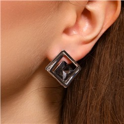 Серьги бижутерия квадраты с крупным камнем, вставка: фианиты, цвет: серый, арт.101.271