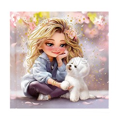 Блокнот 48 л, клетка "Блондинка с собачкой" 105х105 мм,