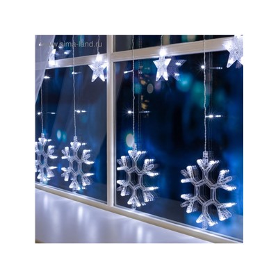 Гирлянда «Бахрома» 2.4×0.9 м с насадками «Снежинки», IP20, прозрачная нить, 150 LED, свечение белое, 8 режимов, 220 В