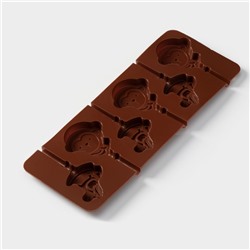 Форма для леденцов Доляна «Детство», силикон, 24×9.5 см, 6 ячеек (5×4.6), с палочками, коричневая