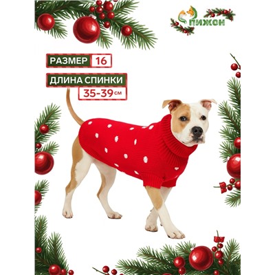 Свитер для животных «Горошек», размер 16 (ДС 35-39, ОГ 38-50, ОШ 24-28 см), красный