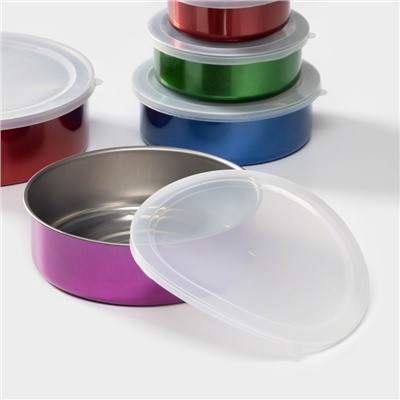 Набор контейнеров из нержавеющей стали «Радуга», 5 шт.: d=18/16/14/12/10 см, с крышками, МИКС