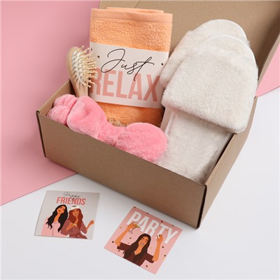 Набор подарочный «Этель» Home party, полотенце, повязка на голову, тапочки