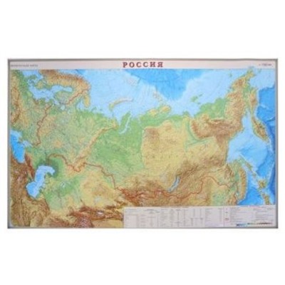 Карта РФ физическая 122х79 см 1:7М в прозрачном пластиковом тубусе ОСН1234519 Ди Эм Би