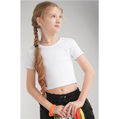 Укороченная футболка в рубчик для девочки Happyfox