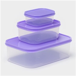 Набор контейнеров для хранения еды Доляна, 3 шт.: 150 мл, 500 мл, 1.2 л, пластик, сиреневый