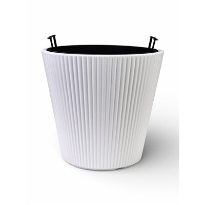 Кашпо для цветов «Стрип», 30 л, d=39 см, h=37 см, пластиковое, со вставкой, белое