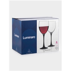 Бокалы для вина Luminarc Domino, 350 мл, набор 6 шт., стекло, прозрачные, чёрная ножка
