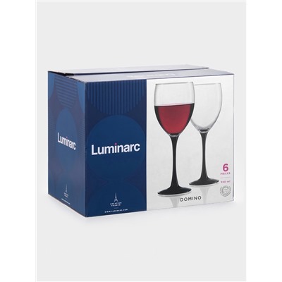 Бокалы для вина Luminarc Domino, 350 мл, набор 6 шт., стекло, прозрачные, чёрная ножка