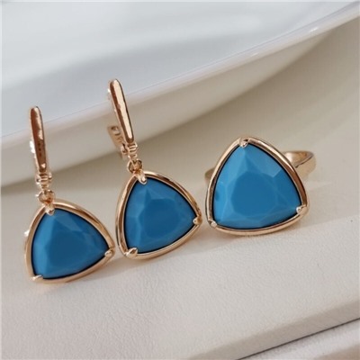 Комплект серьги и кольцо с камнем цвета тиффани, покрытие позолота, коллекция Дубайское золото, арт.215.645-19