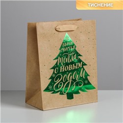 Пакет подарочный новогодний крафтовый «Ёлочка нарядная», MS 18×23×10 см
