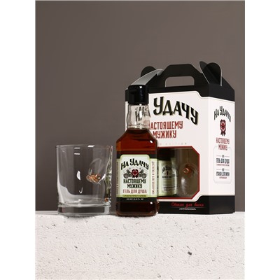Набор «На удачу», гель для душа виски 250 мл и стакан с пулей, Чистое счастье
