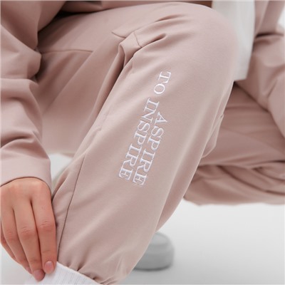 Костюм с вышивкой женский (толстовка, брюки) MIST Inspire, размер 44-46, бежевый