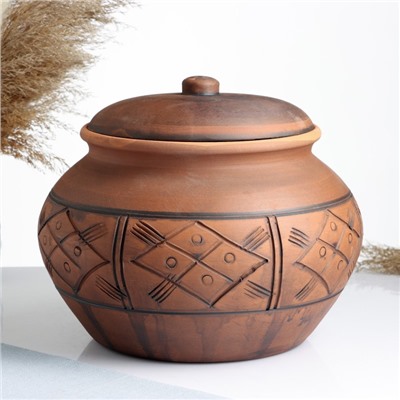 Жаровня Кунгурская керамика «Орнамент», 7 л, с прорезью, молочение, коричневая