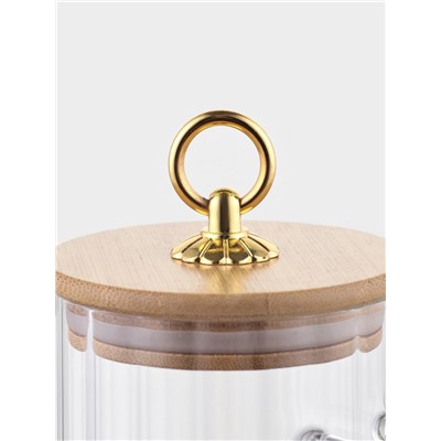 Сахарница BellaTenero, 500 мл, 8×8×10.4 см, с бамбуковой крышкой, держателем для ложки, стекло, прозрачная