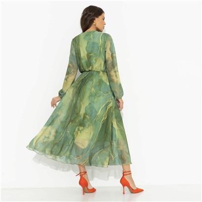 Платье приталенное на подкладе, Летящие мгновения (green, new)