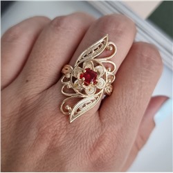 Кольцо уценка коллекция "Дубай", покрытие: позолота, вставка: красный камень, 3,5, р-р 19,5, арт. 217.061-19,5