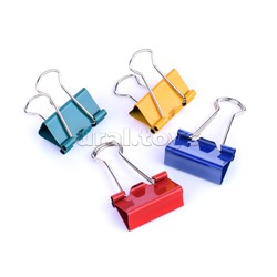 Зажим для бумаг металлический (25 мм) толщина скрепления до 10 мм, цветной ассорти, 12 шт в картонной коробке