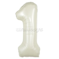 Шар (40''/102 см) Цифра, 1, Белый песок, Сатин, 1 шт. в уп.