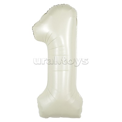 Шар (40''/102 см) Цифра, 1, Белый песок, Сатин, 1 шт. в уп.