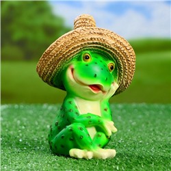 Садовая фигура из полистоуна «Лягушка в соломенной шляпе», 16.5×11×12 см