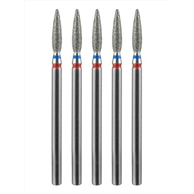 MANITA Фреза алмазная пламя острое для аппаратного маникюра 866.104.243.100.023 ФАП-2.3 10 М-С, сине-красная насечка, ø 2,3 мм, 5 шт. 28366