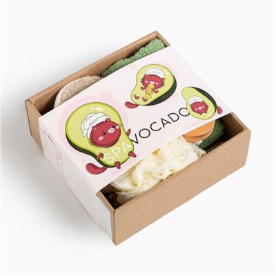 Подарочный набор «Этель» Avocado, полотенце 30×60 см, мочалка, массажёр