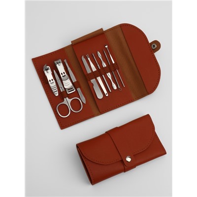 Набор маникюрный «Люси», 10 предметов, кожзам-чехол, коричневый