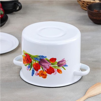 Кастрюля эмалированная «Тюльпан Май», 3.5 л, d=21 см, цилиндрическая, белая