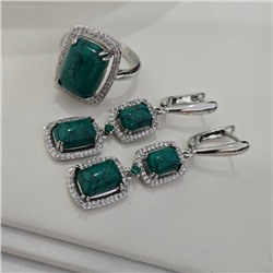 Комплект ювелирной бижутерии серьги и кольцо 17 р, покрытие посеребрение, вставка: фианиты и искусственный камень, цвет: зеленый и прозрачный, арт.313.321-17